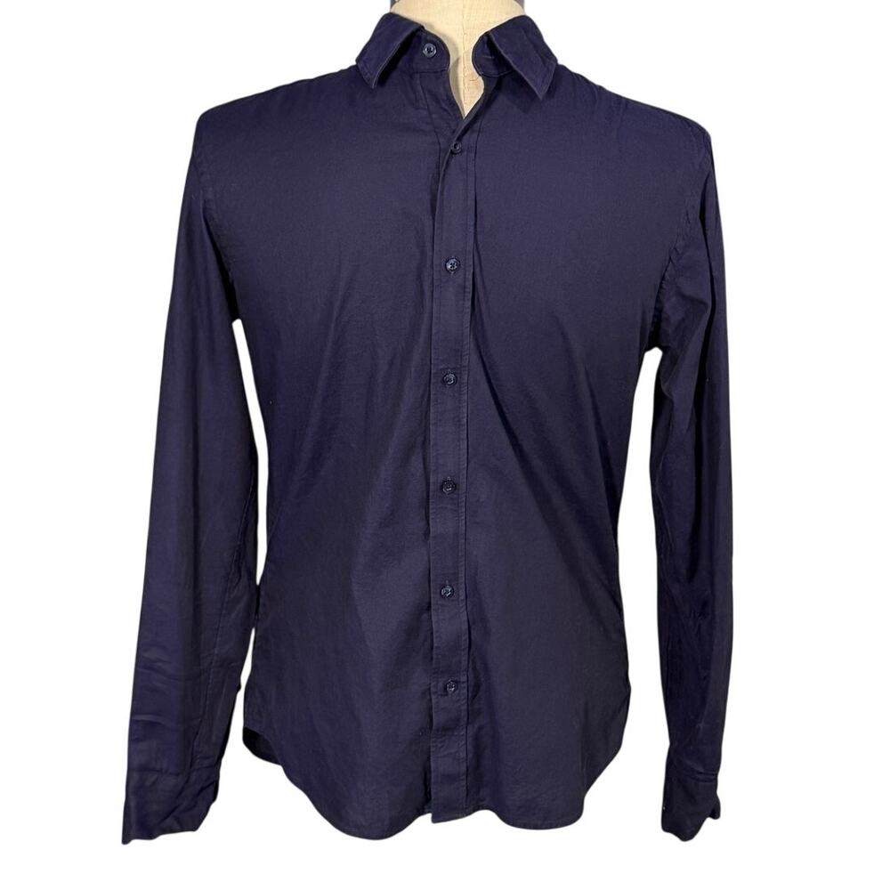Teddy Stratford NYC Mens Navy Blue Long Sleeve Sz 1 (S) Button Zip Courage Luck